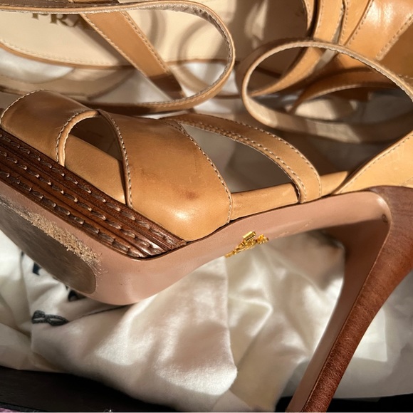PRADA leather strappy sandal heel. Color: tan/nude “naturale.” Size 39 (US 9) - Picture 4 of 7